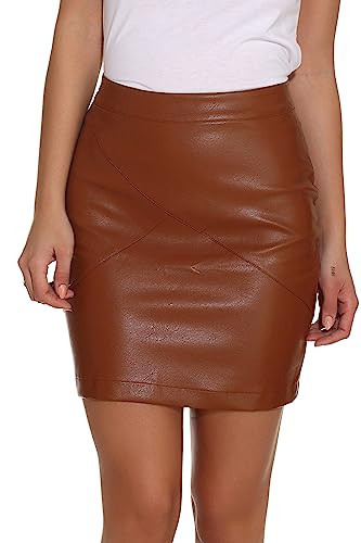 GUANYY Brown Leather Skirt for Women Plus Size Faux Pleather Skirt Bodycon Pencil Mini Skirts Night Out Brown XX-Large | Amazon (US)