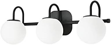 Modern Black Bathroom Vanity Light Fixtures 3 Lights Frame and Milk White Glass Globe Shade Mode... | Amazon (US)