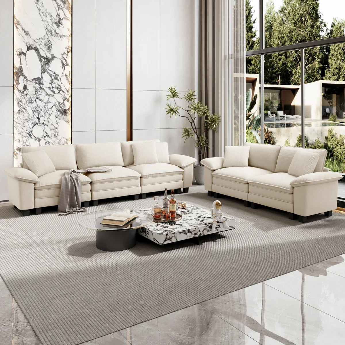2-Piece Upholstered Living Room Set with Loveseat and Sofa - Oversized Chenille Modular Couch | Wayfair North America