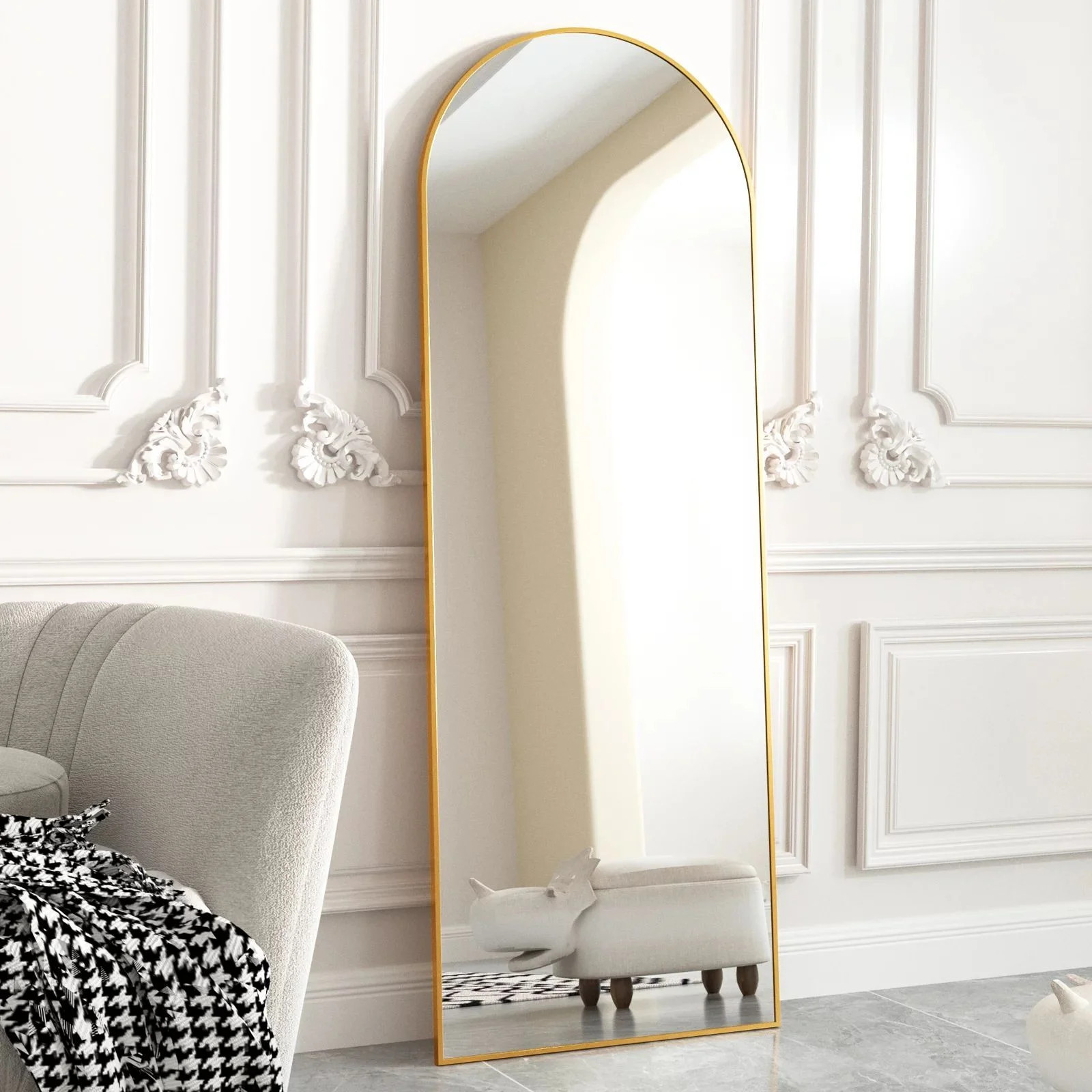 BEAUTYPEAK Arched Full Length Floor Mirror 64"x21.1" Full Body Standing Mirror,Gold | Walmart (US)