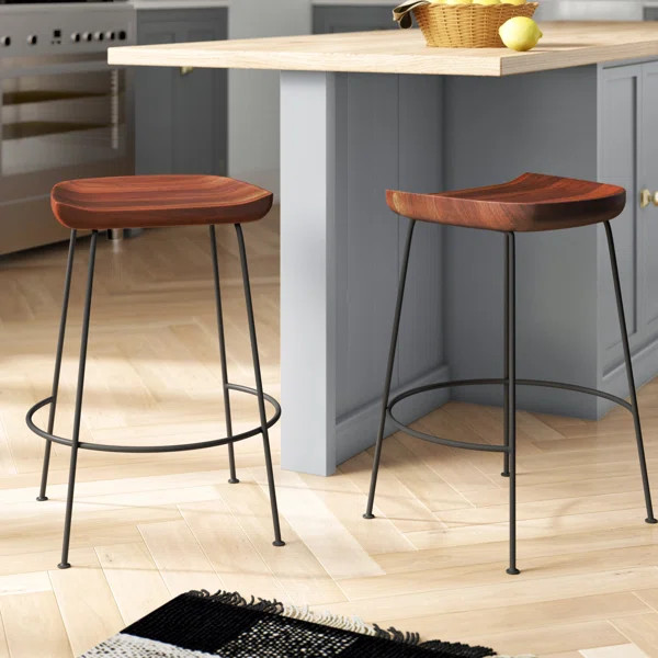 Axelle Solid Wood Bar and Counter Stool (Set of 2) | Wayfair North America
