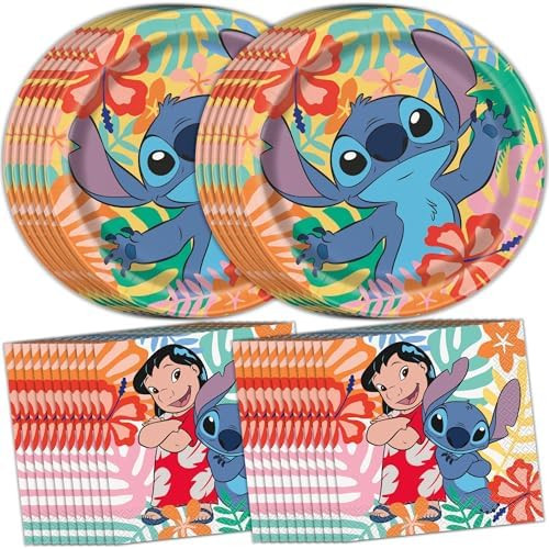 Unique 32 Stitch Birthday Party Decorations - Lilo and Stitch Plates and Napkins - 32 Dinner Plat... | Amazon (US)