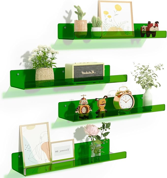 upsimples 4 Pack Acrylic Shelves for Wall Storage, 15" Floating Bookshelves for Kids, Display She... | Amazon (US)