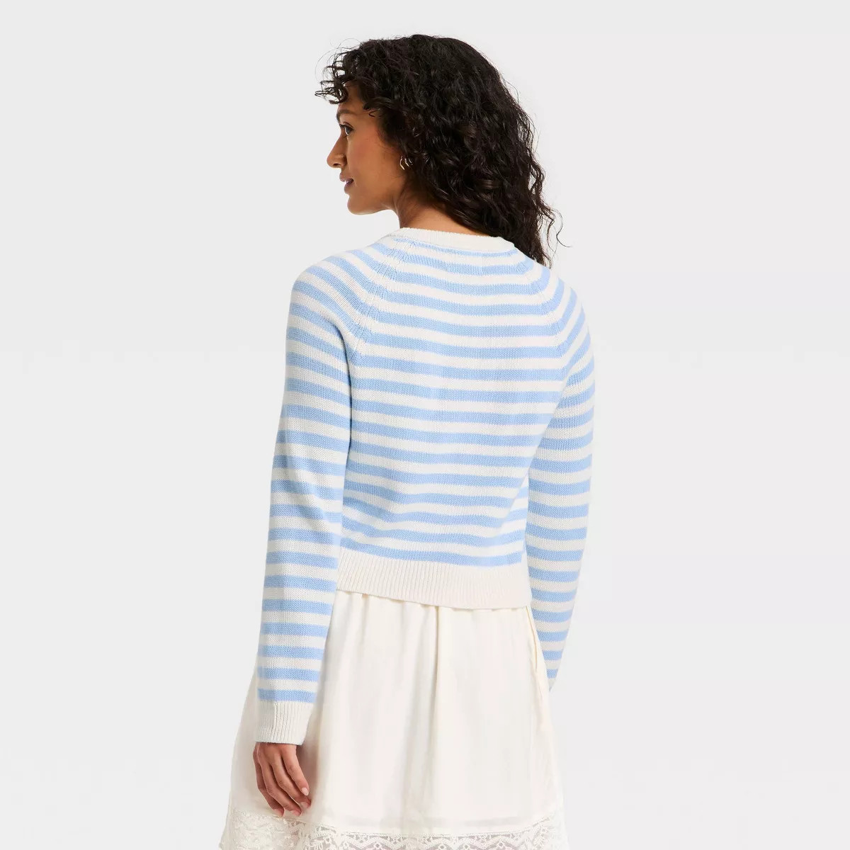 Women's Crewneck Cotton Cardigan - Universal Thread™ Blue Striped L | Target