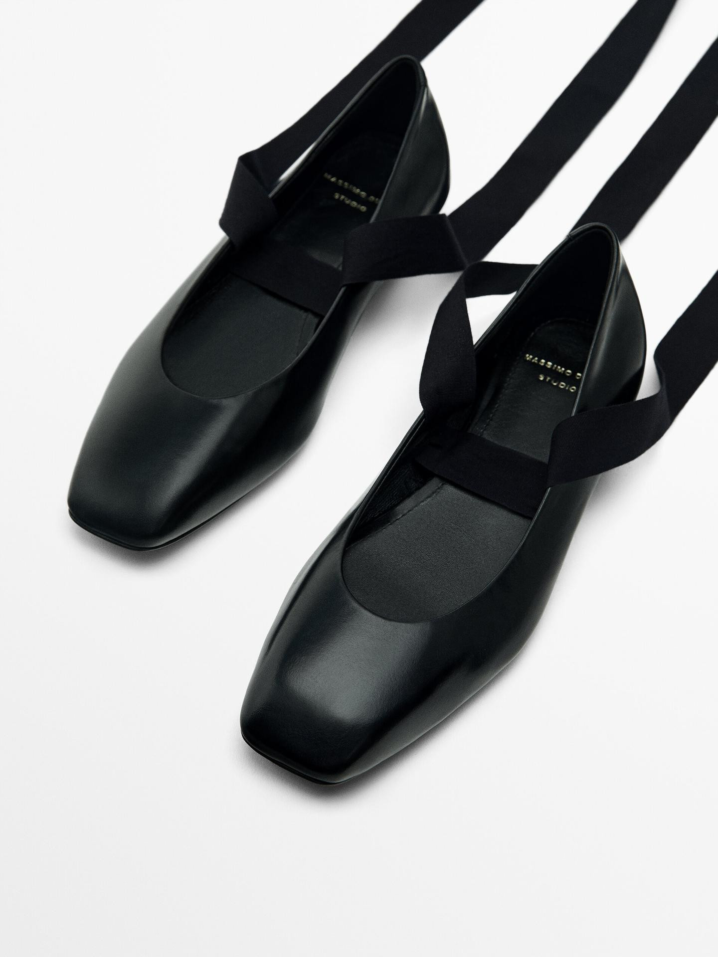 Tied strap ballet flats - Studio | Massimo Dutti US