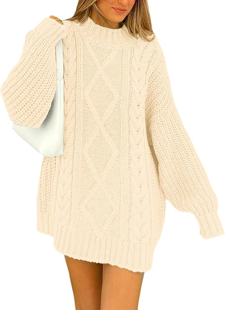 BTFBM Women Cable Knit Sweaters 2023 Fall Winter Crew Neck Button Shoulder Long Sleeve Chunky Lon... | Amazon (US)