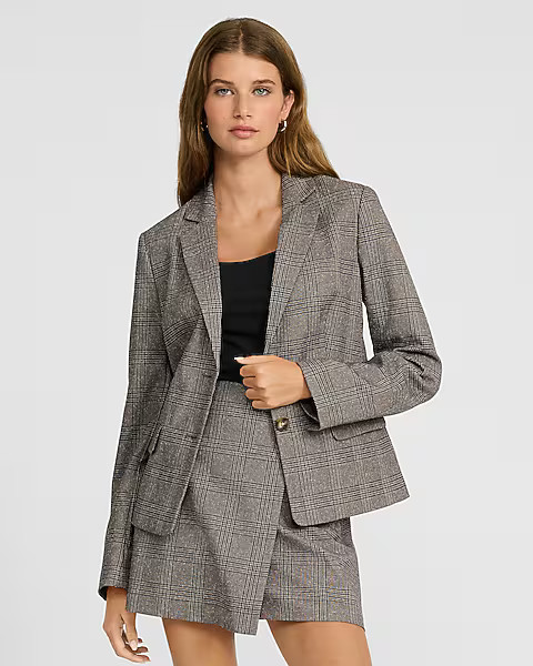 Editor Fitted Plaid Two Button Blazer | Express