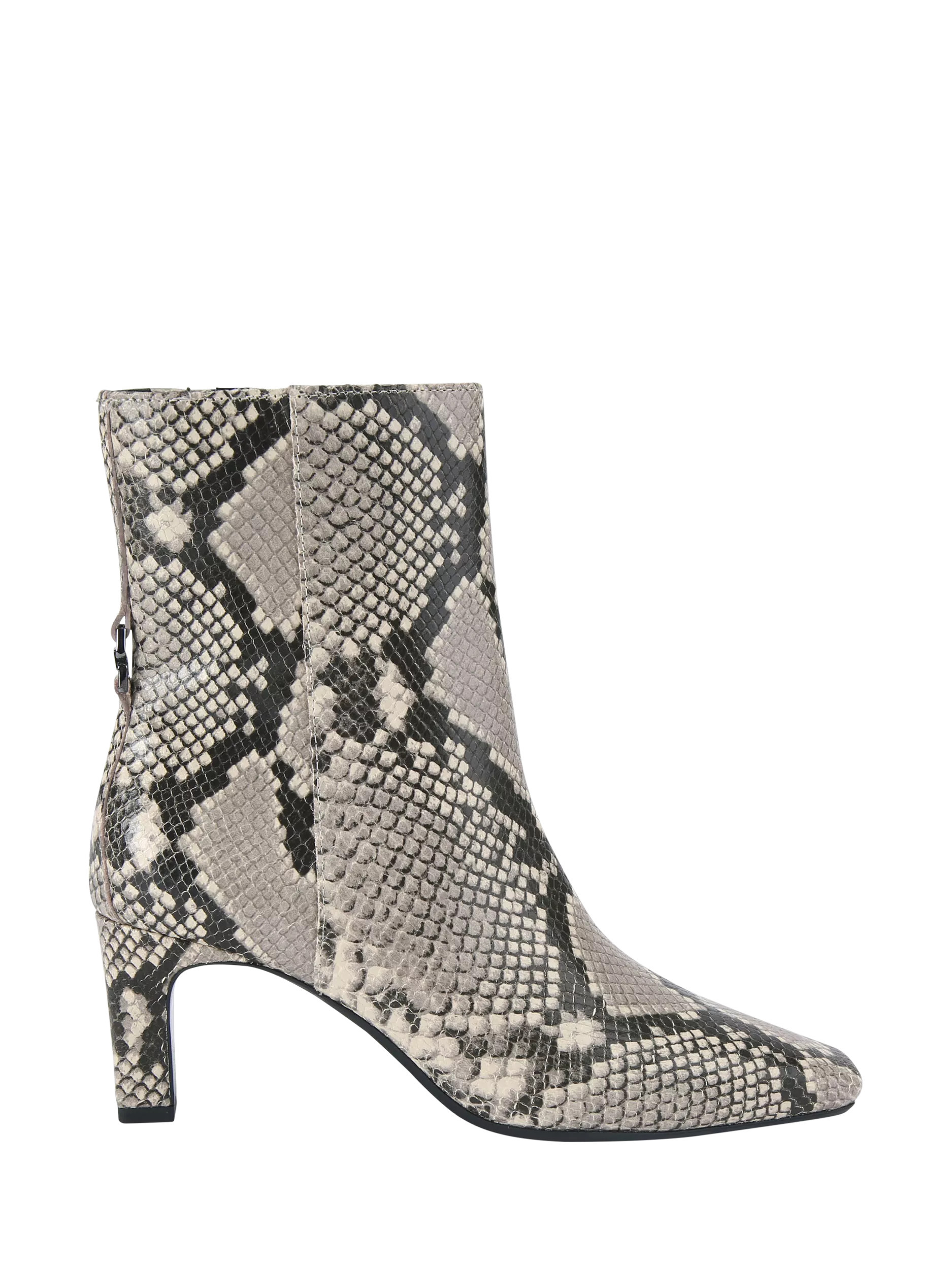 KG Kurt Geiger Tommy Snake Print Leather Block Heel Ankle Boots, White/Comb, 3 | John Lewis (UK)