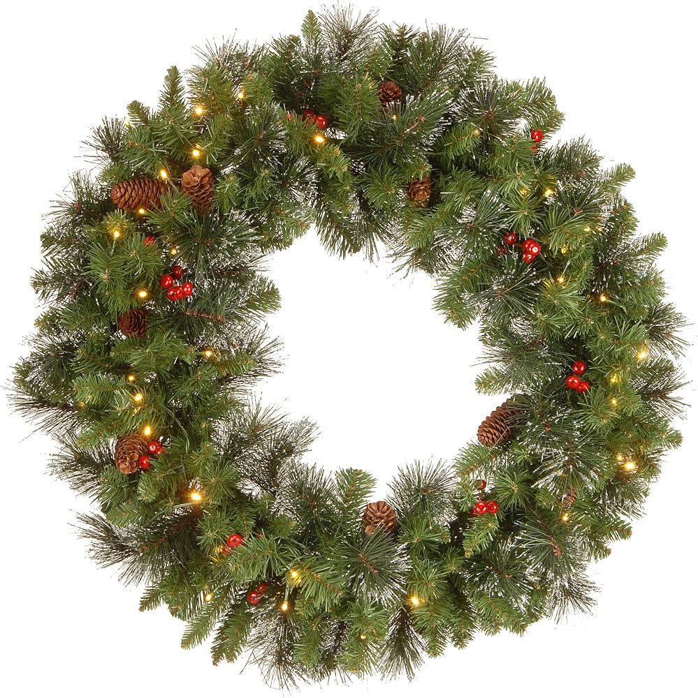 National Tree Company Pre-Lit Artificial Christmas Wreath, Green, Crestwood Spruce, White Lights,... | Amazon (US)
