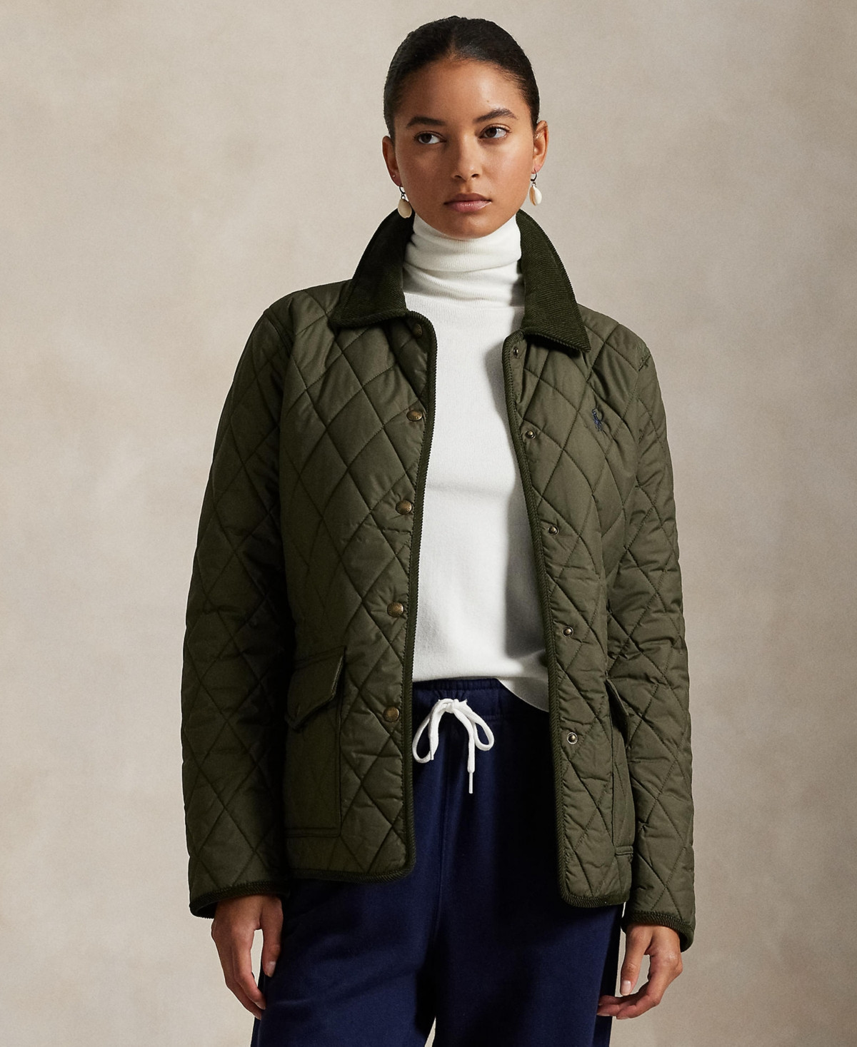 Polo Ralph Lauren Women's Corduroy-Trim Quilted Barn Jacket - Ranger Green | Macy's