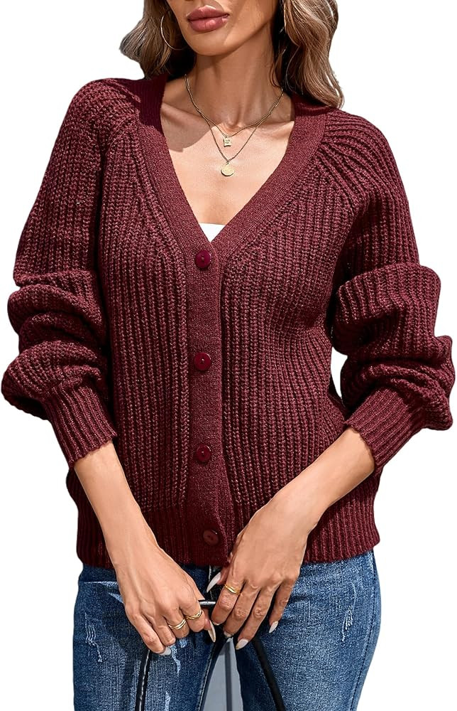 Cardigan Sweaters for Women 2024 Loose Long Sleeve V Neck Lightweight Button Down Open Front Cabl... | Amazon (US)