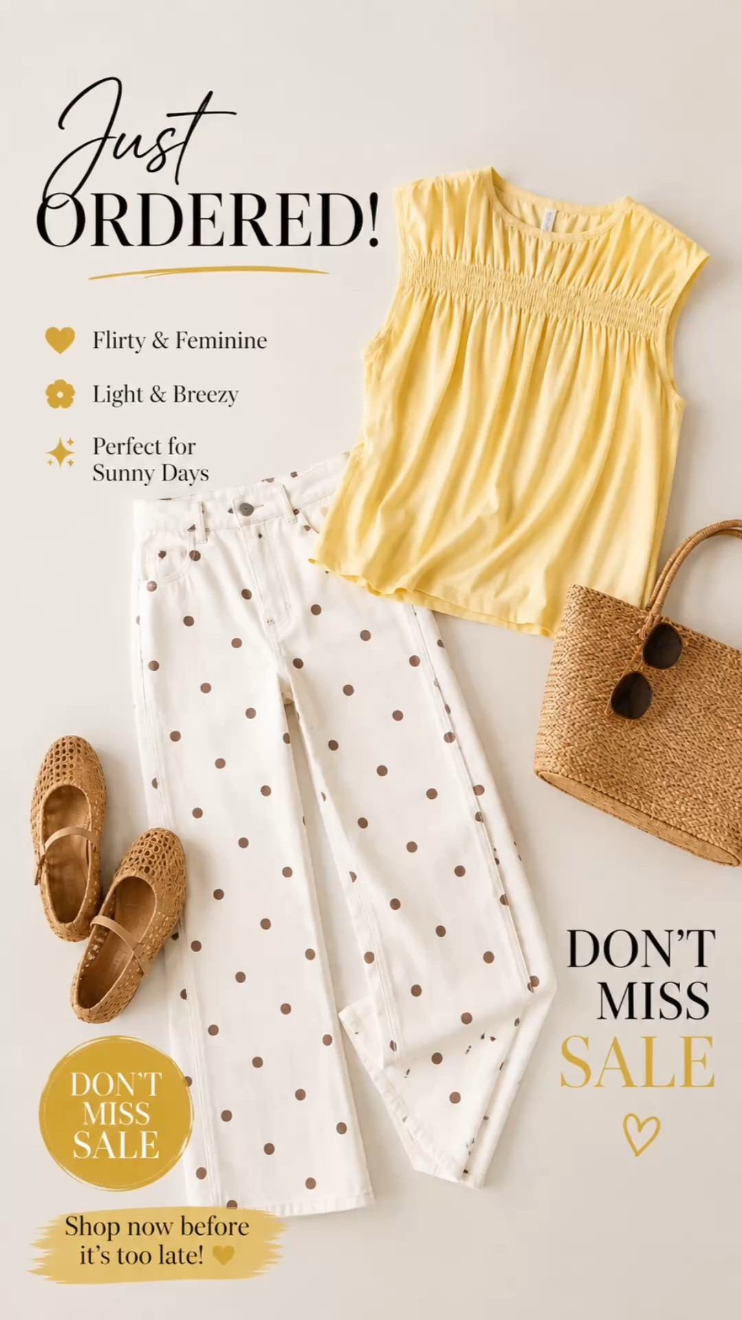 Just ordered and I already know this one is going to be on repeat all summer! ☀️
This cheerful yellow top paired with the cutest polka dot pants feels playful, feminine, and effortlessly put together. Add a woven bag and comfy flats, and you’ve got the perfect outfit for everything from brunch to vacation days.
Sometimes the best purchases are the ones that instantly make you smile—and this outfit definitely did that for me.
Would you wear the yellow top, the polka dot pants, or both? Tell me below! 
Save this post for summer outfit inspiration and don’t miss the sale before your favorites are gone.

🌸Comment SHOP for links
🌸Check that you're following @anyaslooks so Instagram lets me send the link :)
🌸I may receive a small commission if you shop through my links (at no extra cost to you)
🌸Follow @anyaslooks for more midsize over 50 ootd