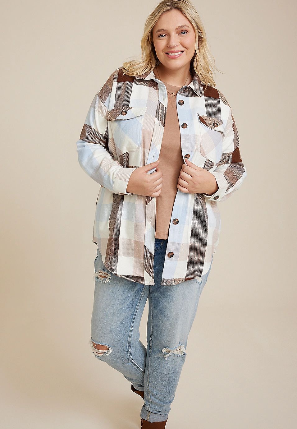 Plus Size Plaid Twill Shacket | Maurices