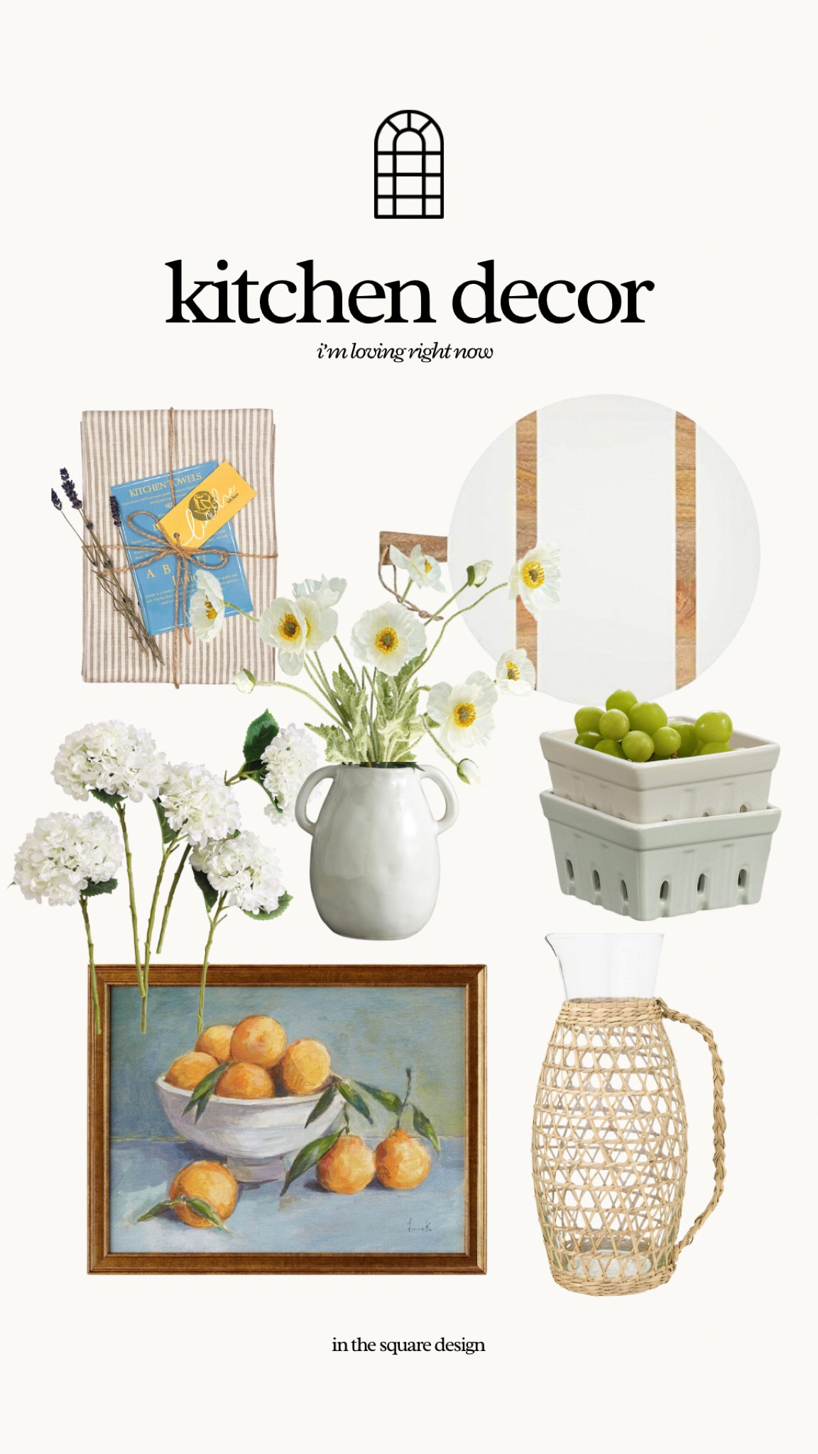Kitchen decor I’m loving right now!

Brass framed print, studio mcgee, rattan vase, wood cutting board, striped linen towel, ceramic vase, white hydrangeas, faux hydrangea, ceramic containers, faux flowers 

#LTKhome #LTKFind #LTKunder50