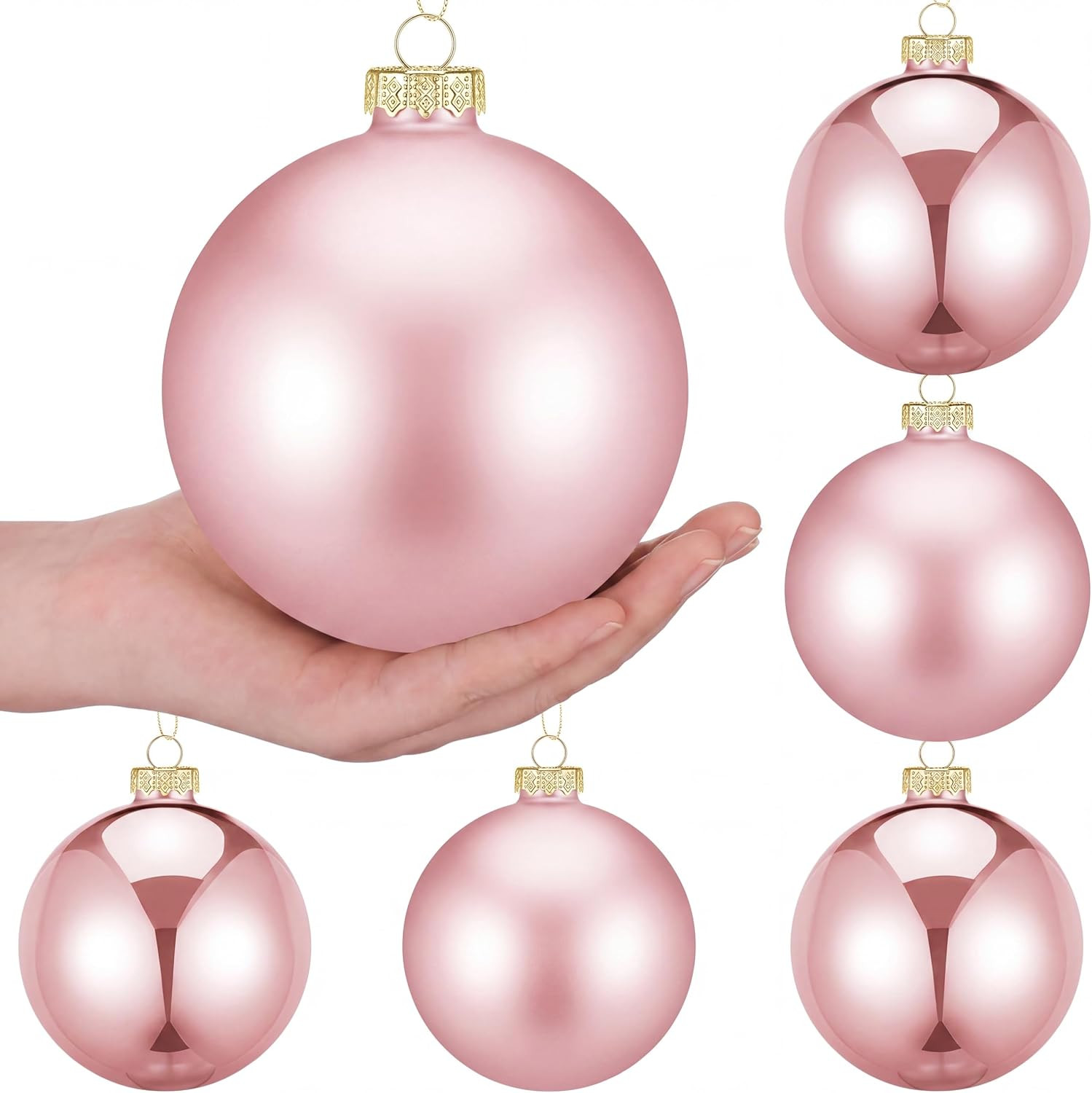 6 Pcs Large Christmas Glass Ornaments 4 Inch Balls, Pink | Amazon (US)