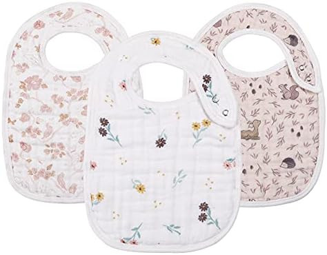 Snap Muslin Bibs for Girls, 3-Pack Baby Bibs for Infants, Newborns and Toddlers, 100% Cotton Muslin  | Amazon (US)