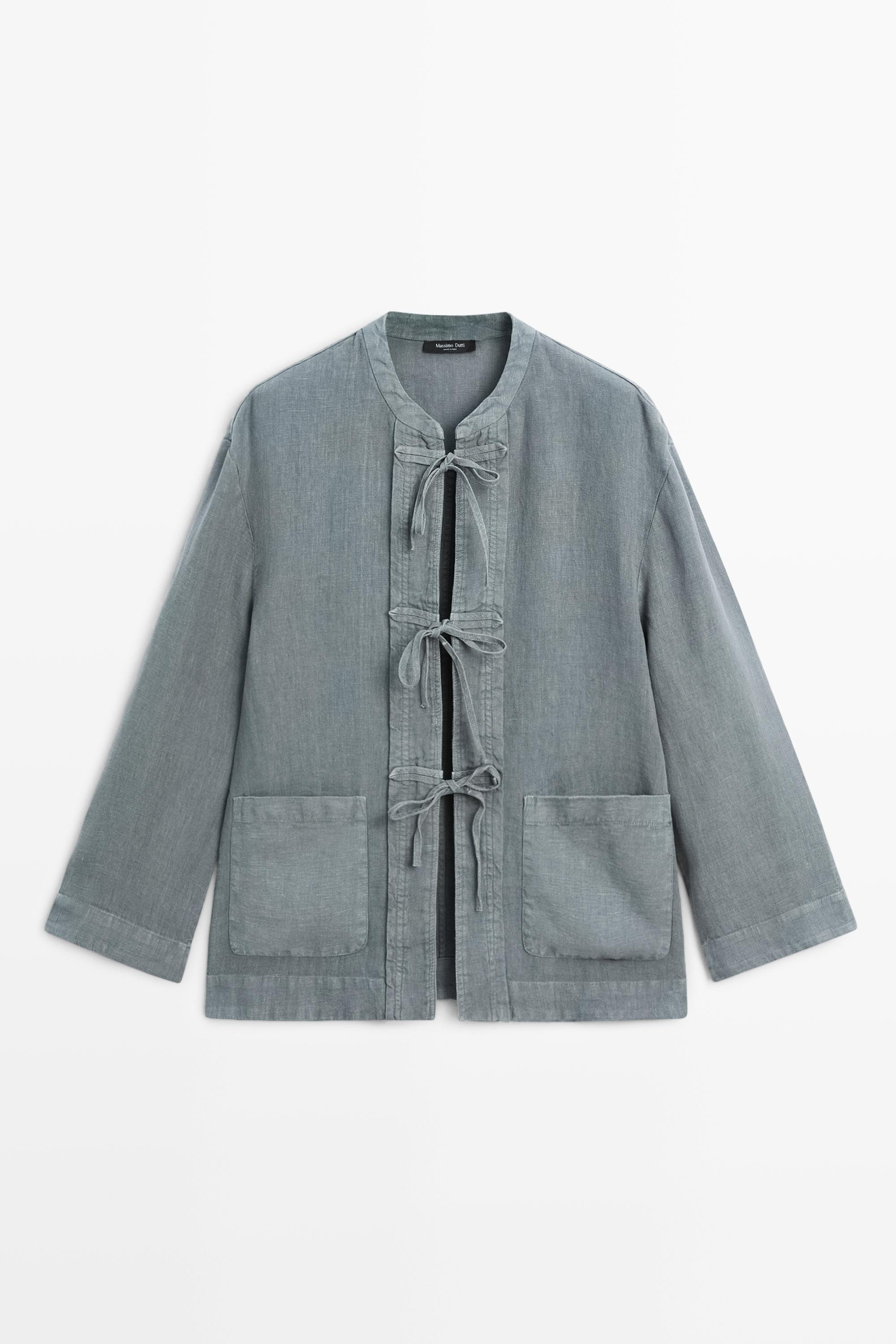 100% linen kimono with bows | Massimo Dutti UK