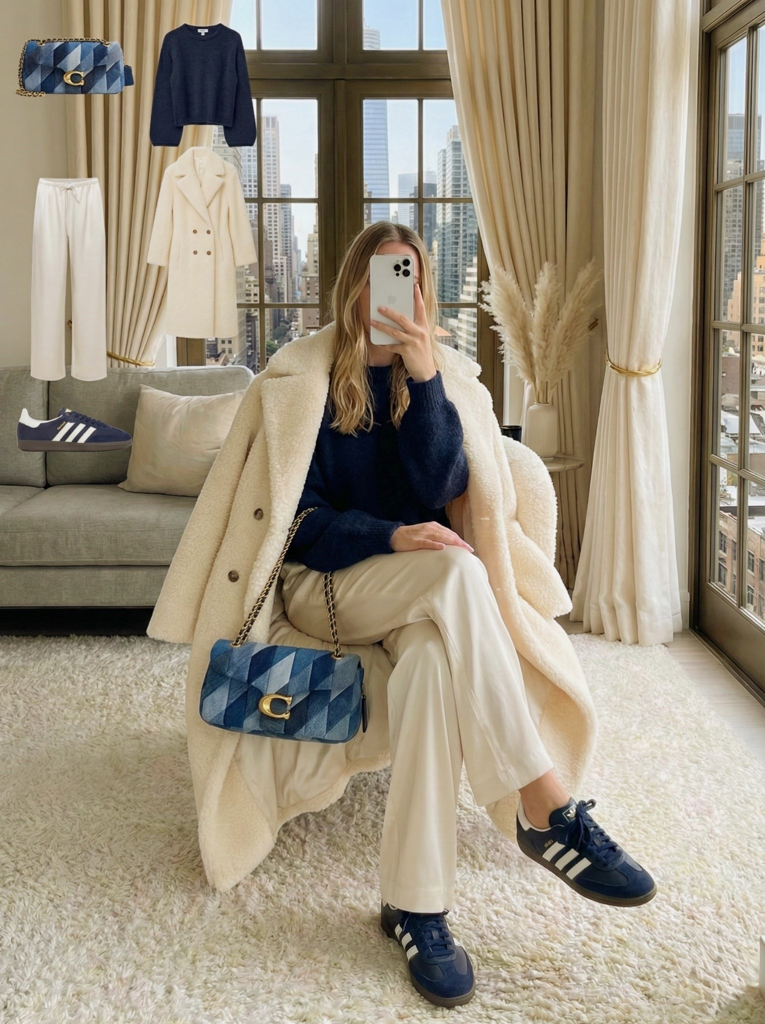 Cream teddy coat and navy Samba sneakers outfit 🤍💙

The ultimate cozy-chic winter vibe. Styling a plush cream teddy coat over a navy sweater creates a fresh, clean color palette for the season. The navy Adidas Sambas and the statement denim quilted bag tie the whole look together perfectly.

Style Details:
• Cream faux shearling long coat (Teddy texture)
• Navy blue crewneck sweater
• Cream wide-leg trousers
• Navy blue Adidas Samba sneakers
• Blue quilted denim shoulder bag (Coach Tabby style)

Recreate this comfortable city style with the similar links below!

Do you like the navy and cream color combo for winter? Yes or No? 👇

#LTKshoecrush #LTKItBag #LTKSeasonal


#LTKHoliday #LTKootd #LTKgrwm