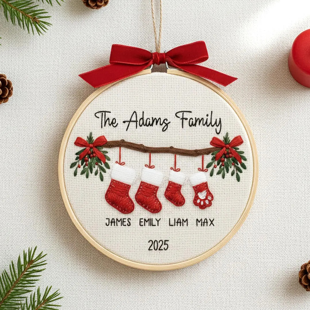 Personalized Family Christmas Ornament, Custom Embroidery Hoop, Holiday Stocking Ornament, New Fa... | Etsy (US)