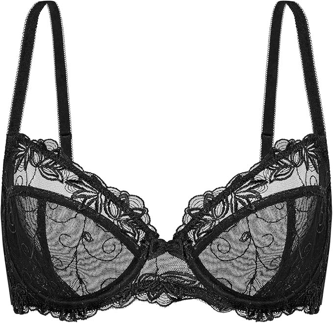 Wingslove Women's Sexy Lace Bra Plus Size Embroidered Sheer Unpadded Underwire Unlined Bra See Th... | Amazon (US)
