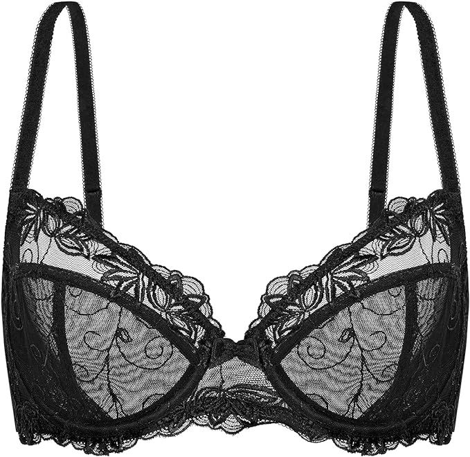 Wingslove Women's Sexy Lace Bra Plus Size Embroidered Sheer Unpadded Underwire Unlined Bra See Th... | Amazon (US)
