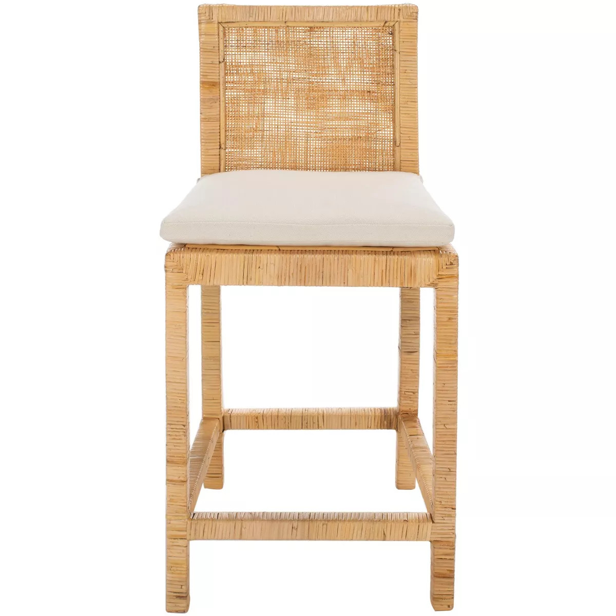 Tojo Cane Counter Stool With Cushion - BST6502 - White/Natural - Safavieh | Target