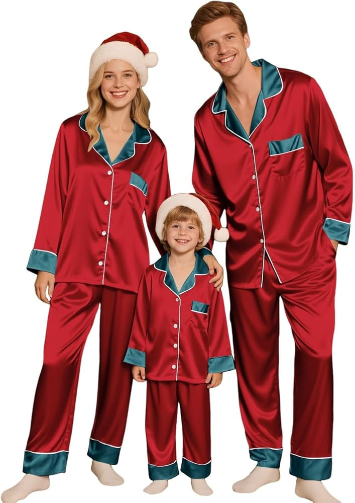 Family Christmas Pajamas Matching Sets 2025 Cozy Satin Pjs Outfits,Plus Size Christmas Themed Cos... | Amazon (US)