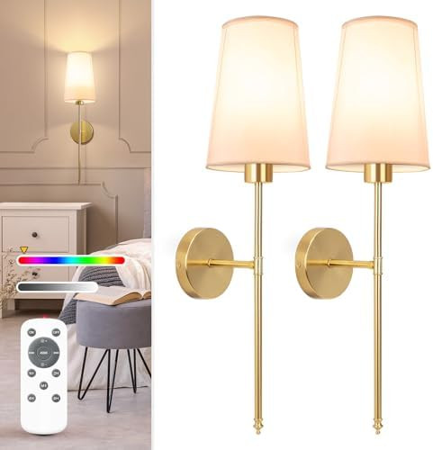 NIORSUN Gold Battery Operated Wall Sconce Set of 2,Rechargeable Wall Lights with 10400mAh Dimmabl... | Amazon (US)