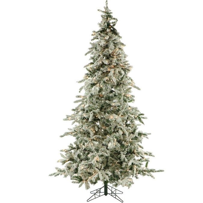 Fraser Hill Farm 9-ft Pine Pre-Lit Traditional Flocked Artificial Christmas Tree with 800 Constan... | Lowe's