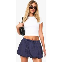 boohoo Women's Pinstripe Woven Puffball Mini Skirt in Navy | Size: 10 | Denim/Polyurethane/Woven | boohoo (US & Canada)