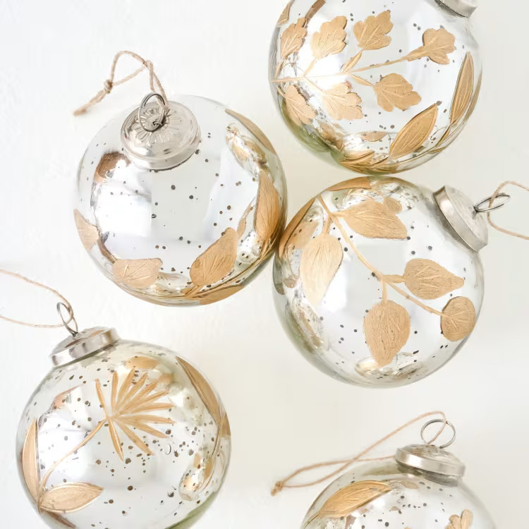 Mercury Glass and Gold Botanical Ornament Set of Six | Magnolia