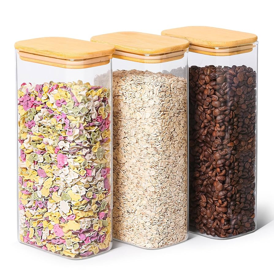 ComSaf 63oz Rectangle Glass Storage Containers with Lids, Glass Jars with Bamboo Lids, Clear Food... | Amazon (US)