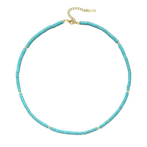 JURYLOO Turquoise Choker Necklace Gold Beaded Shell Necklace Handmade Boho Gemstone Choker Beaded Turquoise Jewelry for Women CK-CoinTurq-Gold | Amazon (US)