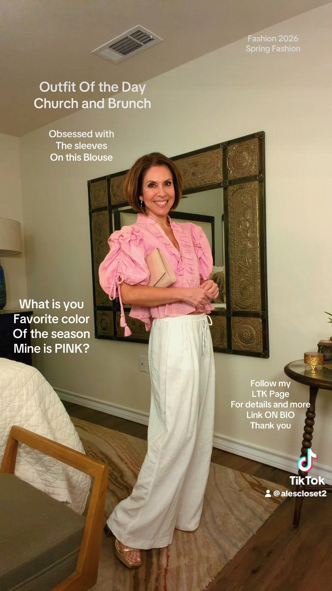 Absolutely loving this blouse 🤍 The puff sleeves and this soft pink color are so flattering and feminine… it’s one of those pieces that instantly elevates your look. The length is perfect and easy to style with so many bottoms.

I’m wearing a size small (I’m usually XS) and chose to size up for a slightly more relaxed fit—and it drapes beautifully while still looking polished. Already thinking I need this in more colors… the yellow might be next 💛

Paired it with my go-to white linen pants from Zara (XS) for an effortless church + brunch look.

Everything is linked below ✨ Thank you so much for being here!


#LTKStyle #LTKFinds #SpringStyle #FeminineStyle #BlouseLove #EverydayOutfits #ChicStyle

#LTKOver40 #LTKSeasonal