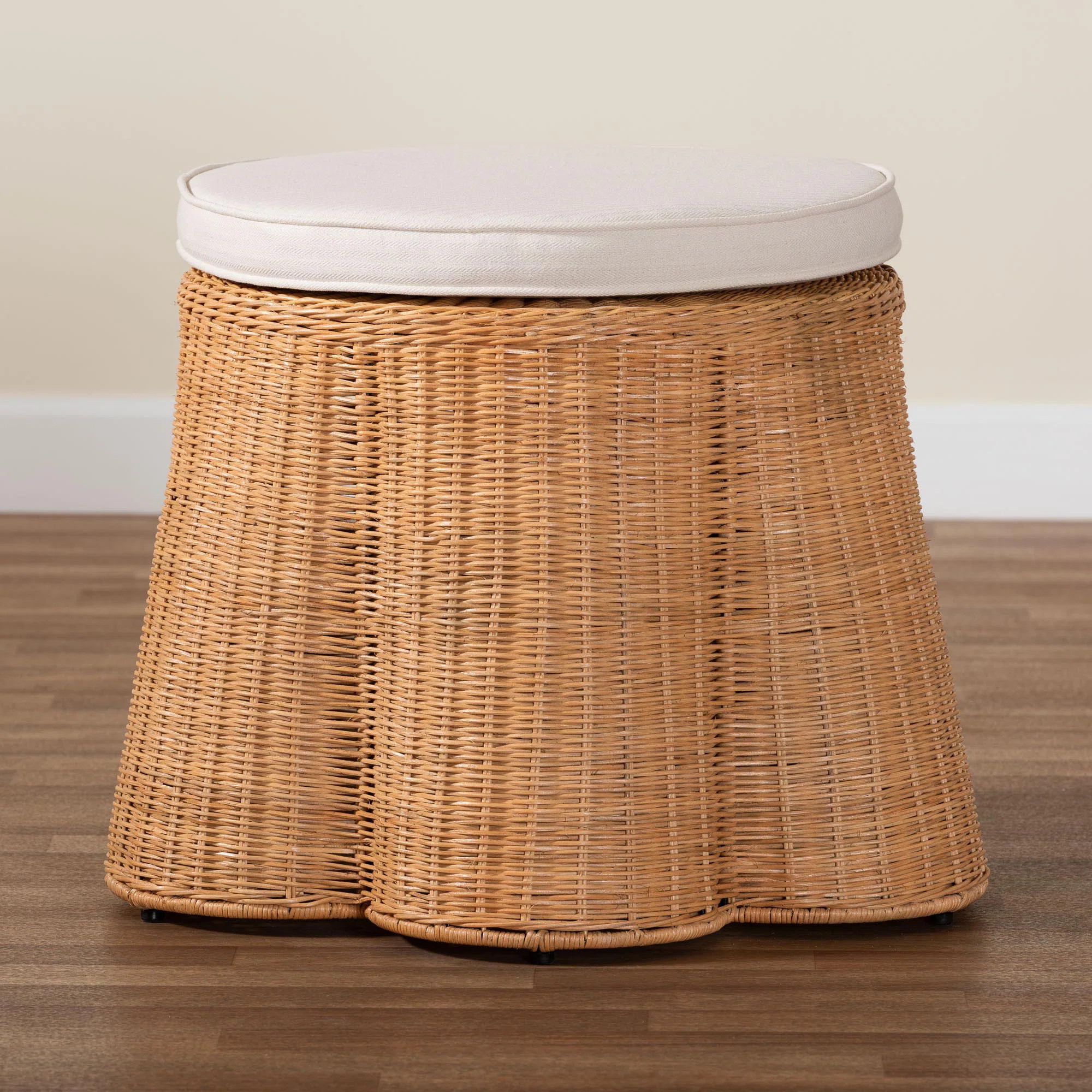 Bay Isle Home™ Bali & Pari Palm Scallop Natural Rattan Ottoman With Cushion – Handwoven Wicke... | Wayfair North America