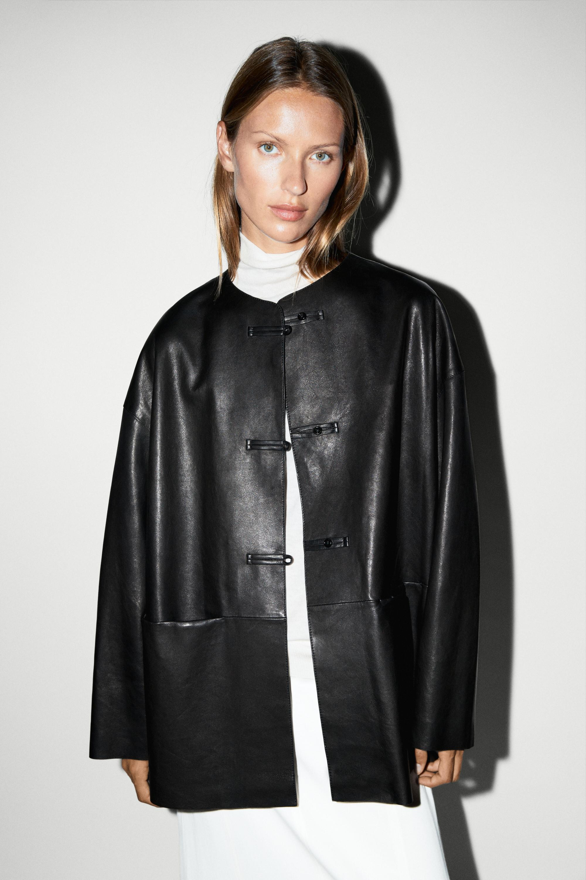 Leather jacket with toggle detail | Massimo Dutti UK