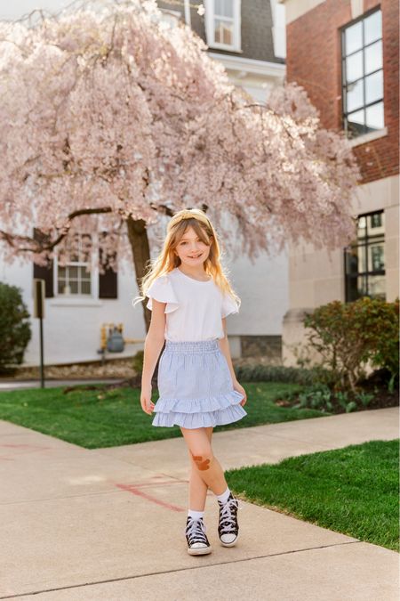 Fluttery sleeves, seersucker ruffles, and cool kicks your little girl will absolutely adore for spring and summer! 🩵 All fit true to size #springoutfit #summeroutfit #maxiskirt #vacationoutfit

#LTKkids #LTKstyletip #LTKfindsunder50