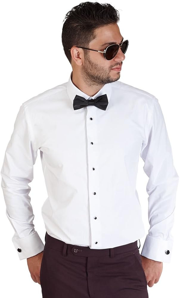 Slim Fit Lay Down White French Cuff Tuxedo Dress Shirt Combo | Amazon (US)