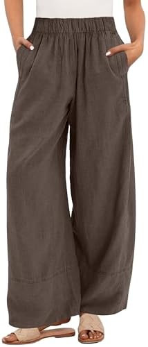 ANRABESS Women's Wide Leg Linen Pants Summer Boho Casual Elastic Waist Long Lounge Travel Pants T... | Amazon (US)