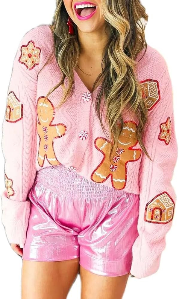 Women's Bow Tie Cardigan Sweaters Sequin Graphic Long Sleeve Open Front Knitted Cardigans Cute Pa... | Amazon (US)