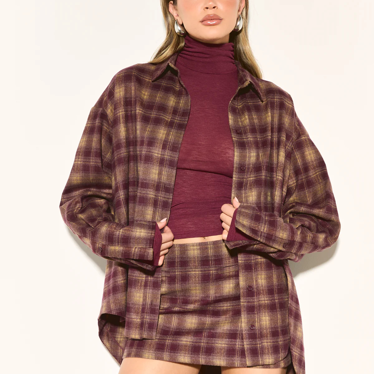LOIE Burgundy Check Shirt | Noughts and Kisses