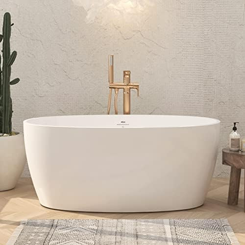 Tahiti 55" Acrylic Freestanding Bathtub, Elegant Oval Shape Soaking Bathtub, Glossy White, Brushe... | Amazon (US)
