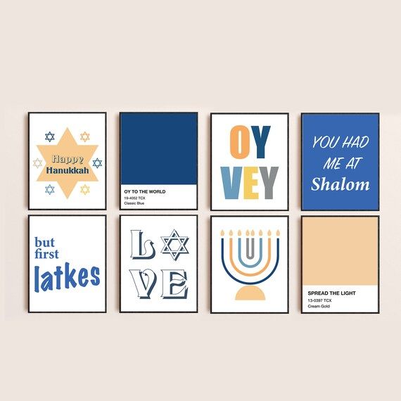 Modern Hanukkah decor set of 8 prints Hanukkah wall | Etsy | Etsy (US)