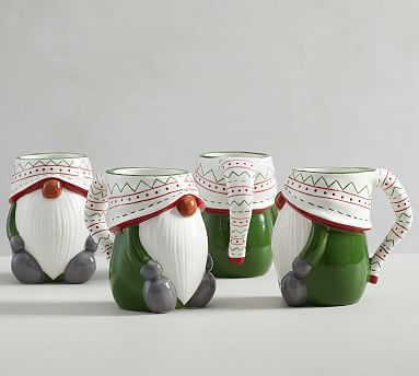 Festive Gnome Shaped Ceramic Mugs | Pottery Barn (US)