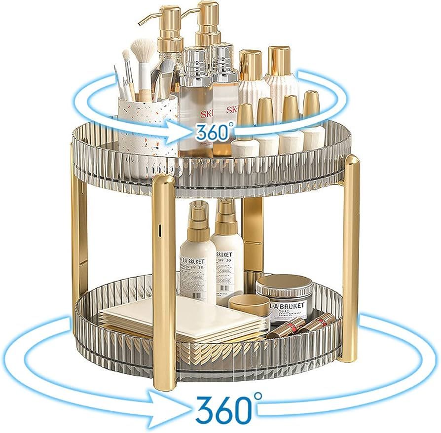 FIROK 2 Tier Lazy Susan,360 Degree Rotating Makeup Organizers for Kitchen,Cabinet,Bathroom, Non-S... | Amazon (US)