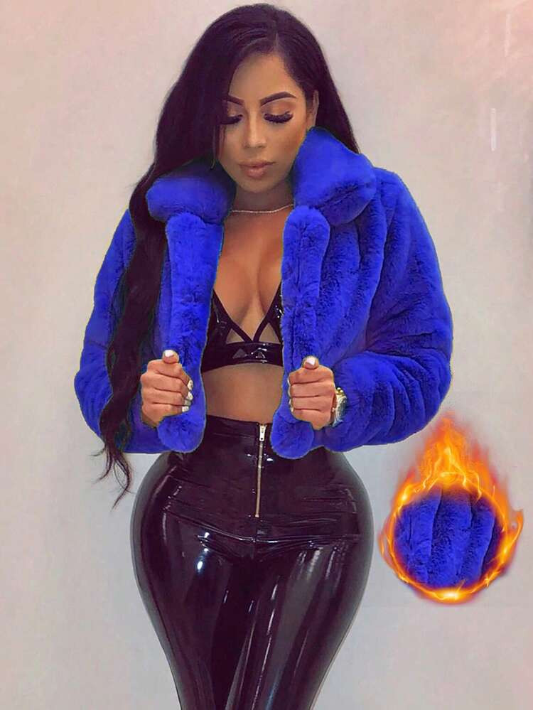 Loose Solid Color Fuzzy Cropped Jacket, Autumn/Winter Casual | SHEIN