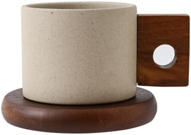 Ceramic Coffee Cup Mug and Acacia Wooden Saucer Set, 8 oz Ceramic Cup for Espresso Latte Cappucci... | Amazon (US)