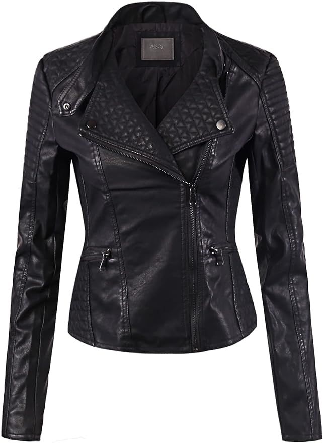 Women's Classic Faux Leather Zip Up Rider Style Moto Biker Jacket | Amazon (US)