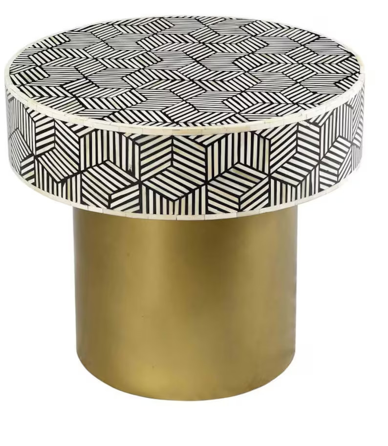 Handmade Furniture Bone Inlay Round Side Table/ Center Coffee Table Furniture With Brass Base , N... | Etsy (US)