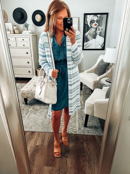 I am loving this cute spring cardigan by Time and Tru from Walmart! comes in another color below, wearing a medium. Styled it with a sleeveless chambray dress also by Time and Tru with Steve Madden Harlee block heels and a tote

Work outfit, workwear, Walmart dresses, dresses, casual outfit, spring dress, date night

#LTKworkwear #LTKsalealert #LTKunder50